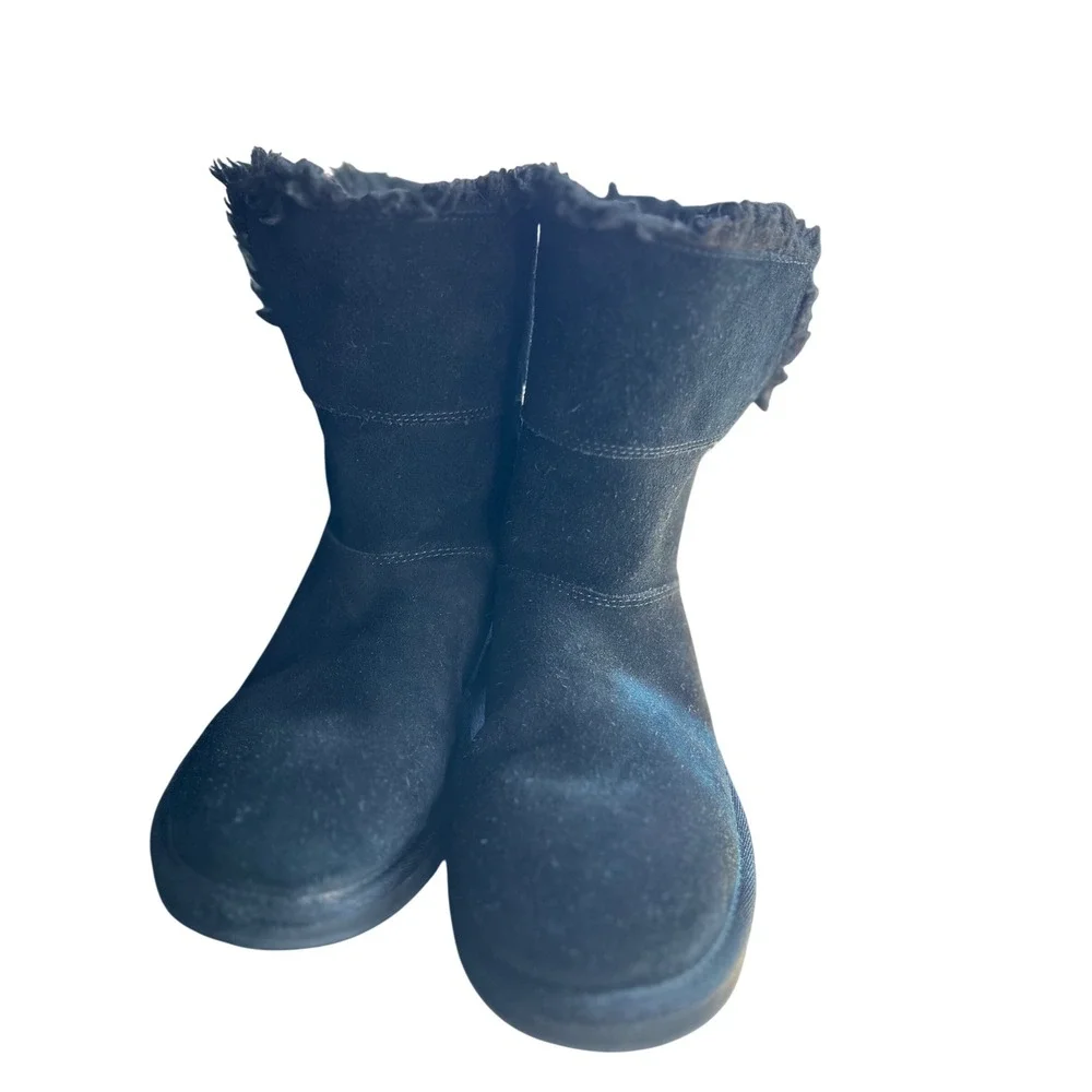 Koolaburra by UGG Size 5 Black Suede Leather Faux Fur Trimmed Winter Ankle Boots